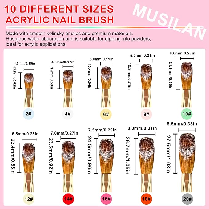 MUSILAN Nail Art Brushes Set,10pcs Nail Art Tool Set Nail Art Design Pen Painting Tools Fingernail Brush Nail Cleaning Brush for Acrylic Application Acrylic Powder 3D Nail Carving Nail Art Brushes Set