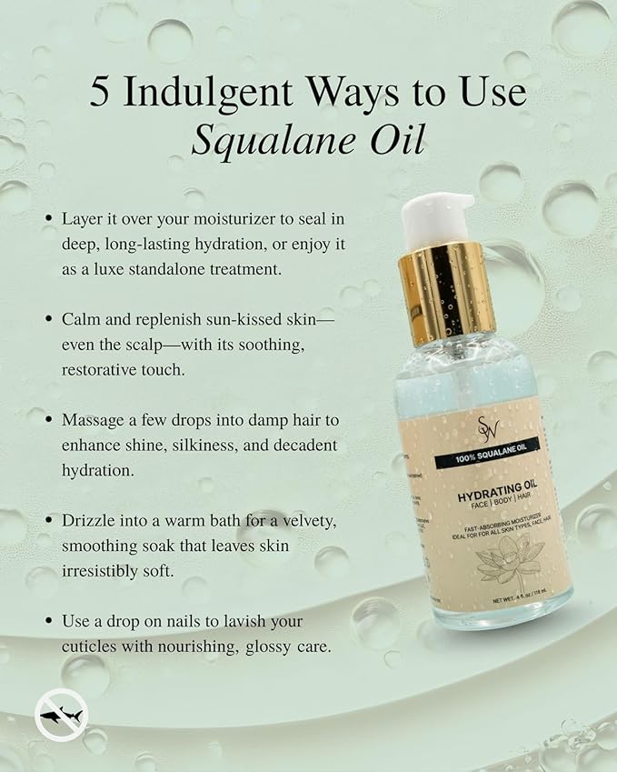 SWAG WORLDWIDE 100% Pure Squalane Oil, Sustainable, Vegan Face Oil & Body Oil - Hydrating, Fast-Absorbing Moisturizer - Ideal for Oily Skin, Face, Hair - Organic Sugarcane-Derived Squalane