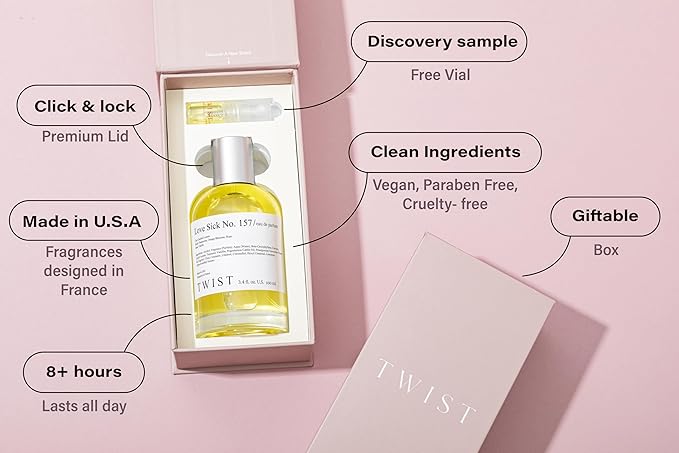 Twist Love Sick No. 157 - Inspired by DG Devotion, Long-Lasting Perfume for Women, Vegan, Clean Ingredients, Candied Lemon & Vanilla Fragrance – Spray 100 ml | 3.4 fl. oz.