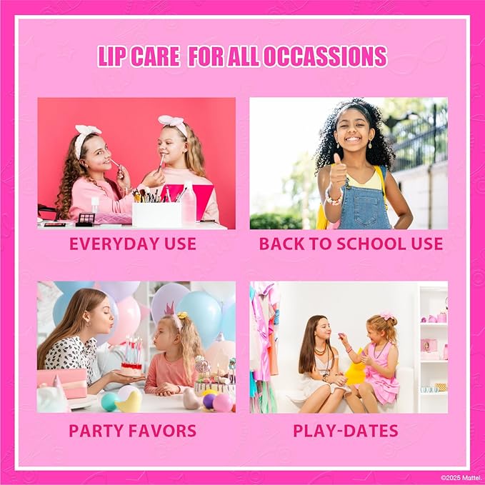 Barbie Beauty Mini Train Case Set Includes Lip Gloss Tube, Lip Balm, Lip Gloss Compact for Girls Party Sleepovers by Townley Girl
