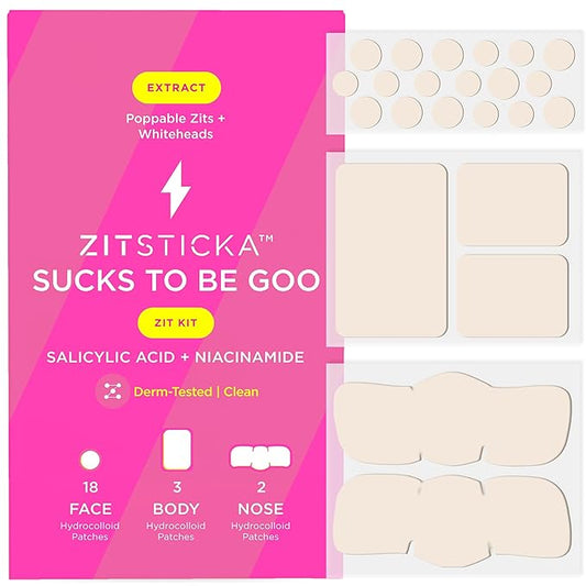 ZitSticka Pimple Patches for Face and Body, Goo Getter Hydrocolloid Patches to Cover Zits & Blemishes, Acne Patches or Zit Spot Stickers, Body Blemish Patch (Sucks to be Goo 23 Pack)