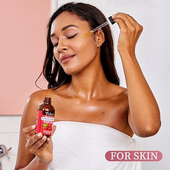 Yoken Rosehip Seed Oil for Face 4 fl oz 100 Pure & Natural Cold Pressed Unrefined Organic Rosehip Oil for Skin, Hair, Nails, Anti-Aging Facial & Gua Sha oil