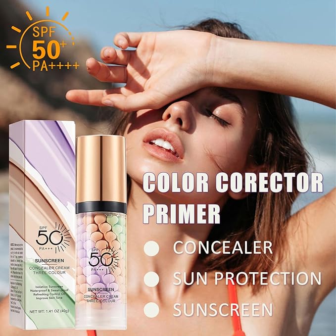 3 In 1 Primer for Face Before Makeup,SPF 50 PA++,Sunscreen Isolation Cream,One Step Color Corrector Primer,Blurs Facial Serum Oil Control &Moisturizing Skin Tone Correcting,Tinted Moisturizer with Spf