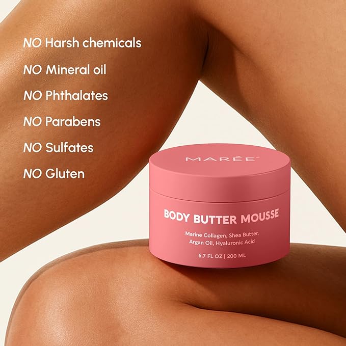 MAREE Moisturizer Body Butter Cream - Whipped Body Butter for Women Smell Good - Facial Moisturizer for Dry Skin - Face Hand Body Cream for Women & Men with Marine Collagen, Shea Butter & Argan Oil