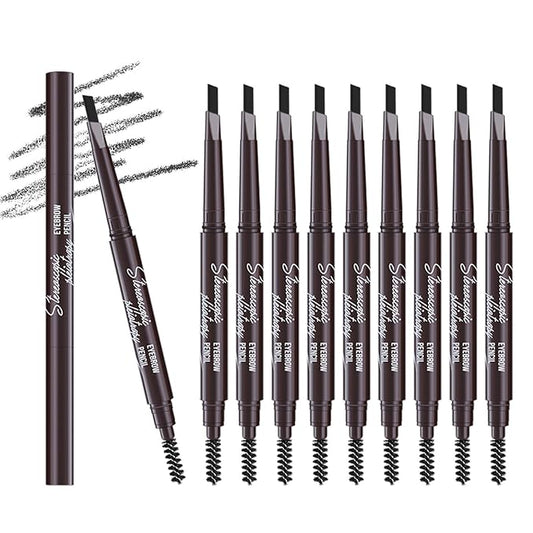 Berinist 12pcs Black Waterproof Eye Brow Pencils for Women, Retractable Dual-End Eyebrow Pencil with Brush, Triangular Tip Design, Easier to Define and Fill in Eyebrows for Natural Brow Shape