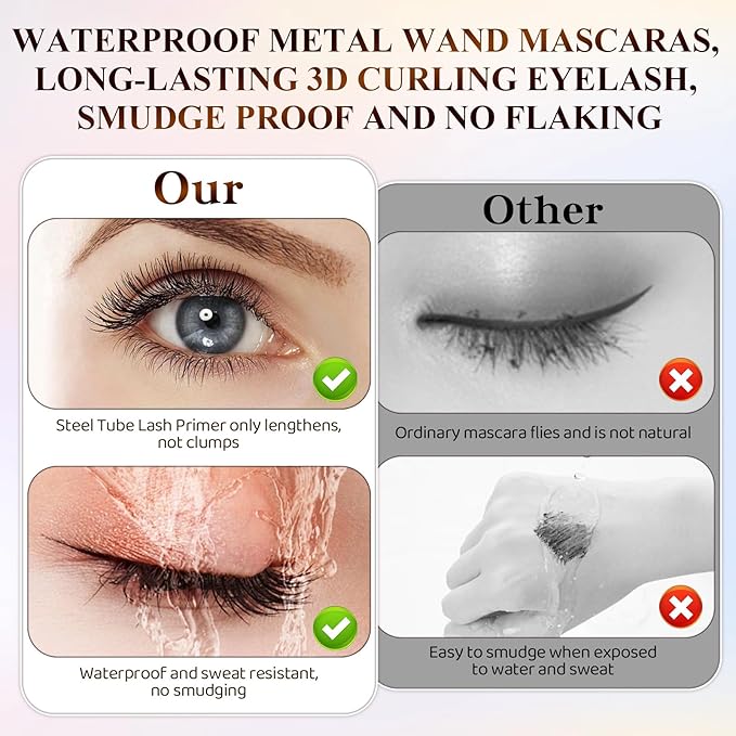 Ultra-Fine Lengthening Waterproof Quick-Dry Mascara, Ultimate Length Volumizing Lashes, for Tiny and Lower Eyelashes & Older Women, Waterproof, Smudge-Proof, Clump-Proof (Black)