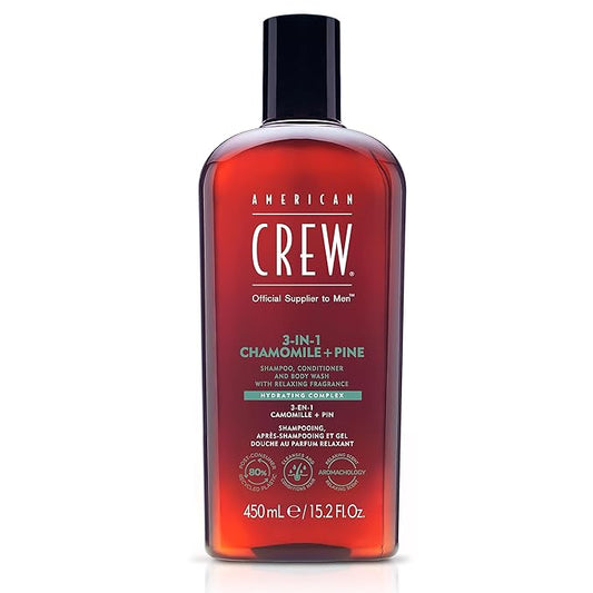 AMERICAN CREW 3-in-1 Chamomile & Pine, Shampoo, Conditioner & Body Wash for Men, Hair Care Gift for Him, Calming and Relaxing Fragrance, 15.2 fl oz