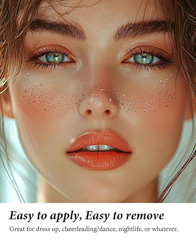 Face Glitter, Rose Gold Temporary Face Tattoos, Face Makeup Patches for Women Girls, Country Concerts Singer Festival Rave Accessories (Rose Gold - 10 pcs)