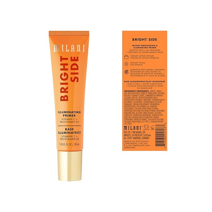 Milani Face Primer for Makeup - Bright Side Brightening & Illuminating Primer with Vitamin C, Squalane & Jojoba Oil, 1.0 Fl. Oz