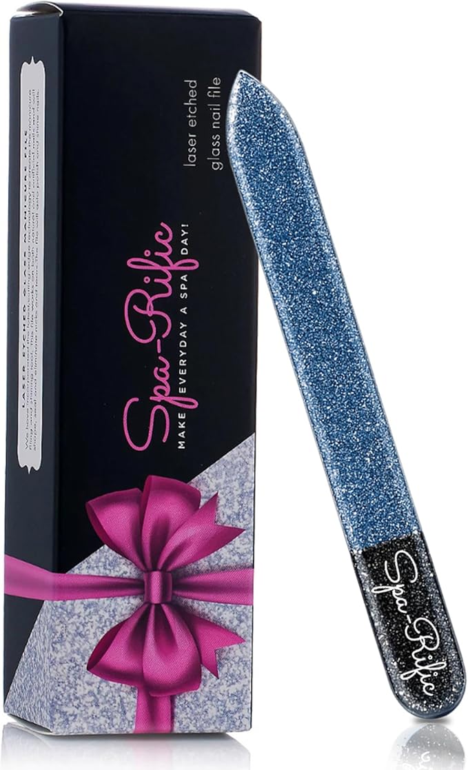 Spa-Rific Nano Laser Etched Glass Manicure Files, Professional Heavy Duty Nail Care Kit for Men, Women, and Adults - Single Blue