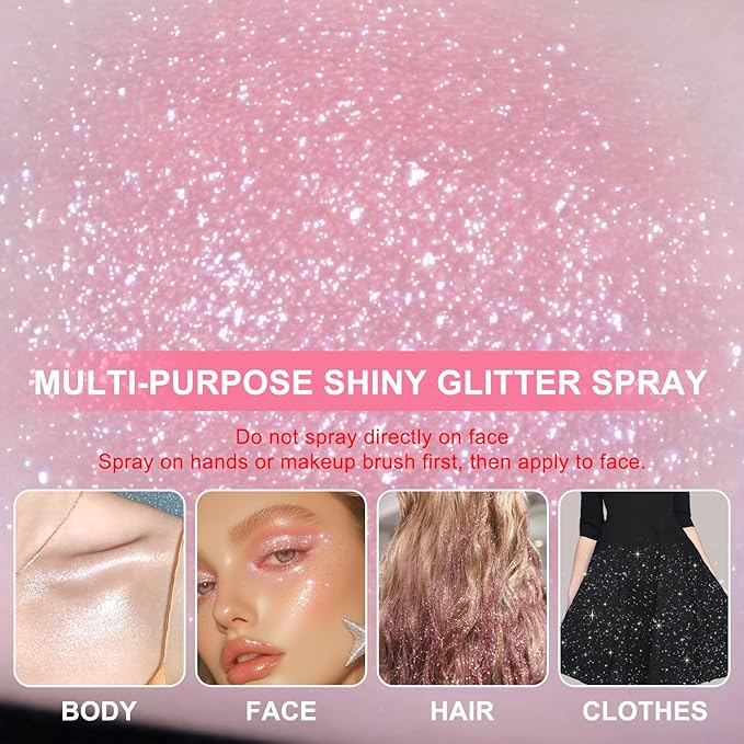 Halloween Hair and Body Glitter Spray, Holographic Glitter Highlighter Powder, Hairspray for Clothes, Face Body Shiny Glitter, Loose Shimmer Hairspray Festival Rave Prom Accessories