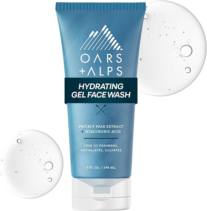 Oars + Alps Hydrating Gel Face Wash, Daily Gentle Face Cleanser with Prickly Pear Extract & Hyaluronic Acid, Hydrating & Moisturizing, Sulfate- Free, Paraben-Free, 5oz