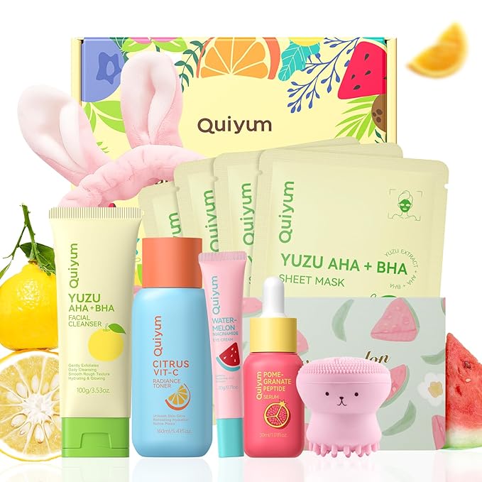 Skin Care Set for Oily/Combination Ance Skin, 5PCS Natural Fruit Skincare Kit with Salicylic Acid, Vit-C & Peptide, Birthday Gifts for Women | Oil Control | Brightening | Anti-Acne | Gift Sets