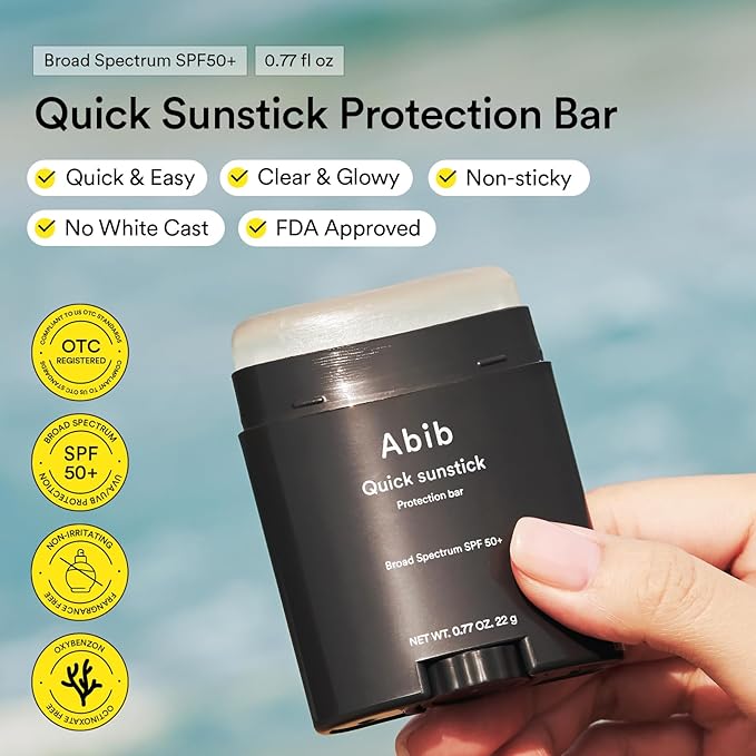 Abib Quick Sunstick Protection Bar SPF50+ 0.77 oz / 22 g (Glowing) | Korean Suncreen Stick Suncare Sunblock, No Whitecast, Protector Solar Barra, Centella Asiatica Extract, Aloe Extract