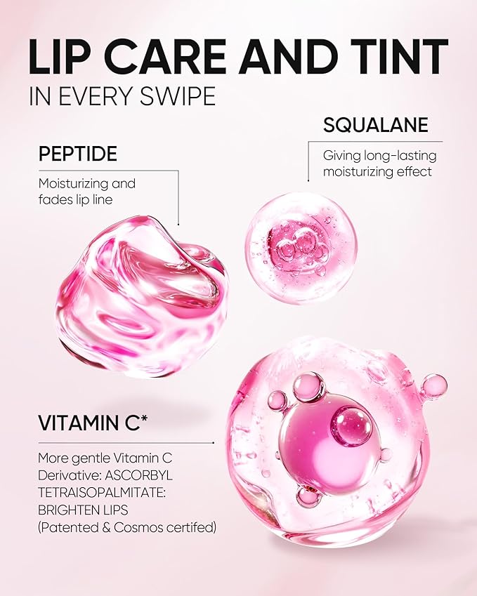 SKINTIFIC Peptide Brightening Lip Serum, Hydrating & Plumping Tinted Lip Gloss, Moisturizing Lip Balm with Polypeptides & Squalane for Glossy Sheer, Smooth Lips (04 Pink Berry)