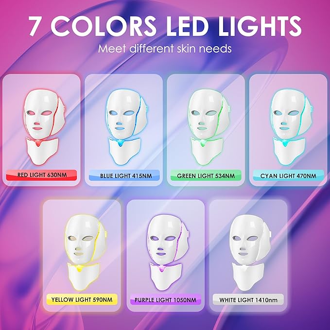 Red-Light-Therapy-for-Face, 7-1 Colors Led Face Mask Light Therapy, Facial Skin Care Mask, Birthday, Christmas, Mothers Day, Valentines Day Gifts for Her Women Mom Best Friend Wife Teacher (White)