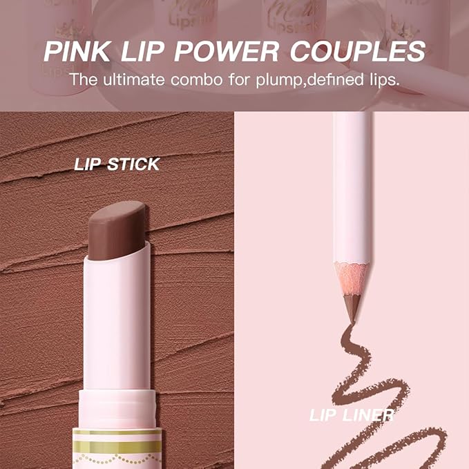 USHAS Lipstick and Lip Liner Combo Set 2 in 1 Waterproof Lipstick for Women Lip liner Set Long Lasting Lipstick, Matte Lipstick Pen with Lip Liner Set Makeup Kits (S10, Pack of 1)