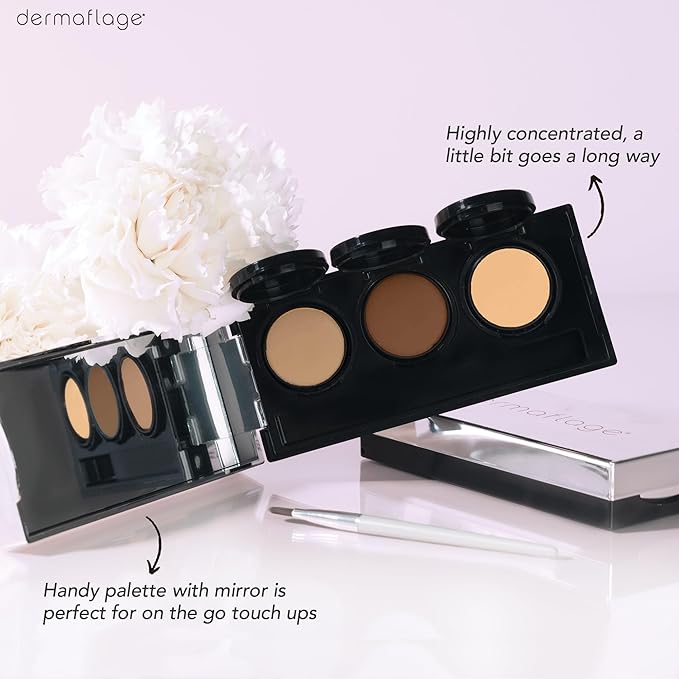 Dermaflage Waterproof Concealer Palette (Medium) - Concealer Full Coverage, Matte Finish for Face & Body - Hides Dark Circles & Acne - Smudge Proof Body Makeup Palette with 3 Pro SFX Shades + Brush