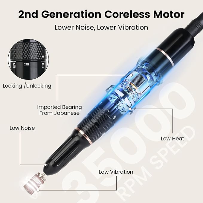 Lavinda 35000RPM Electric Nail Drill, Cordless Nail Drill Machine Portable Rechargeable Nail Efile for Acrylic Gel Nails, Manicure Pedicure Polishing Shaping Tool for Salon Home Use-Zebra Pattern