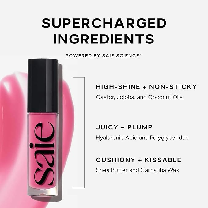 Saie Glossybounce - Hydrating Lip Gloss and Tinted Lip Oil Hybrid with Hyaluronic Acid & Jojoba Oil for Non-Sticky, Ultra-Shiny, Plump & Soft Lips - Everyday Makeup Essential - Burst (.17 oz)