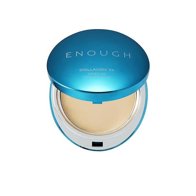 ENOUGH Collagen 3X Moisture Two-Way Cake SPF28, Korean Makeup Blurring Setting Powder Foundation, Face Pressed Powder Compact for Women (#13N Light Beige)
