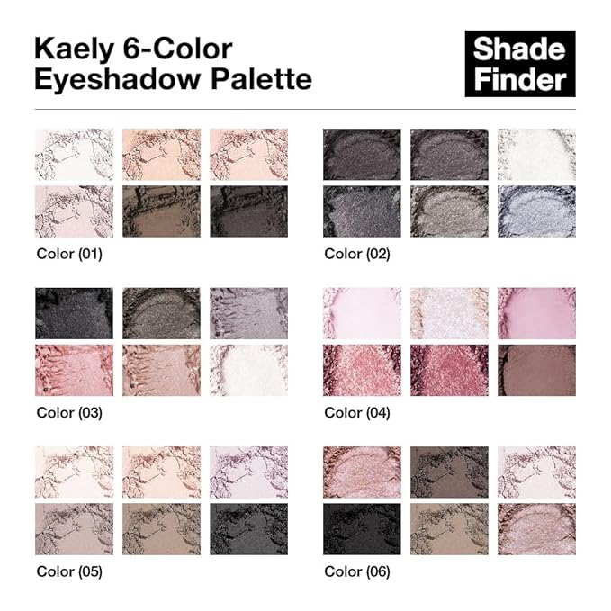 Kaely 6 Colors Mini Smoky Eye Shadow Palette Makeup, Black Grey White Silver Glitter Shimmer Smokey Eye Eyeshadow Palette for Older Women Pigmented Waterproof, Goth Halloween Makeup, Cruelty-free 02