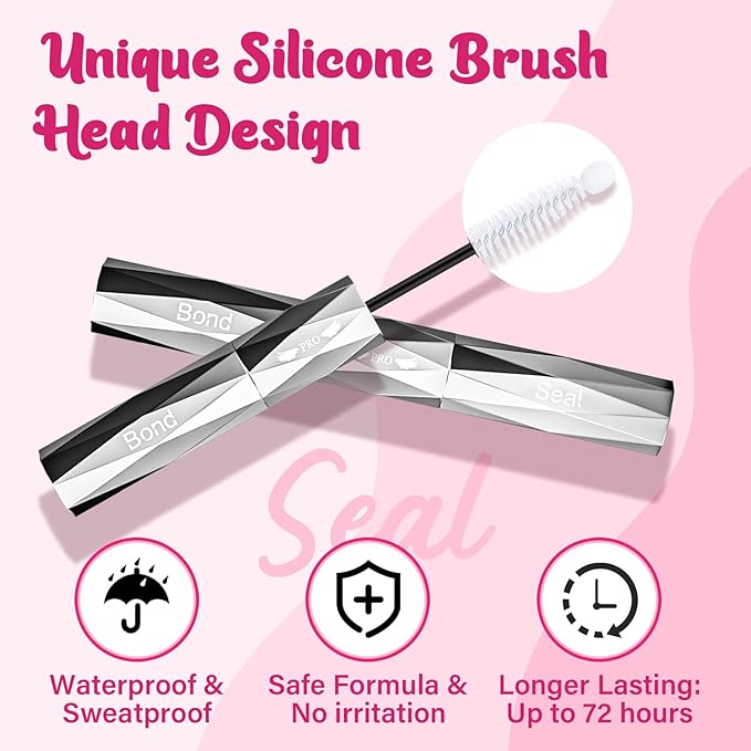 Lash Bond and Seal Waterproof Bond and Seal Cluster Lash Glue & Seal for Lash Clusters Aftercare Sealant Super Strong Hold Long Time（Black Bond & Sealer)
