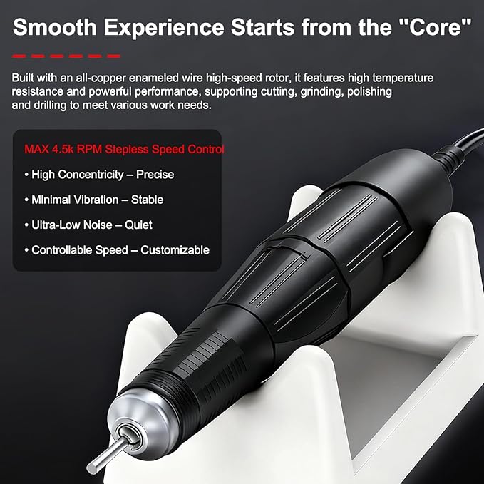 45000RPM Professional Nail Drill Handle, 102L Micro Motor for Nail, Lab, Jewelry, Ceramics, Silicone, Glasswork, Artware, Woodcarving