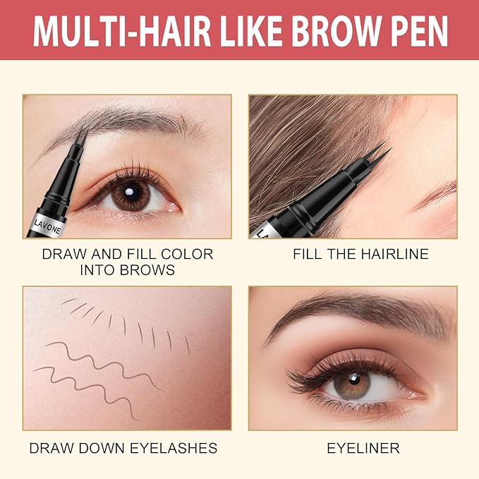 LAVONE Hair-Like Eyebrow Pen Makeup kit, Eyebrow Pencils for Women with Waterproof Microblading Eyebrow Pencil, Eyebrow Pomade, Eyeliner and Eyebrow Brush, Create Full, Natural Brows, Brunette