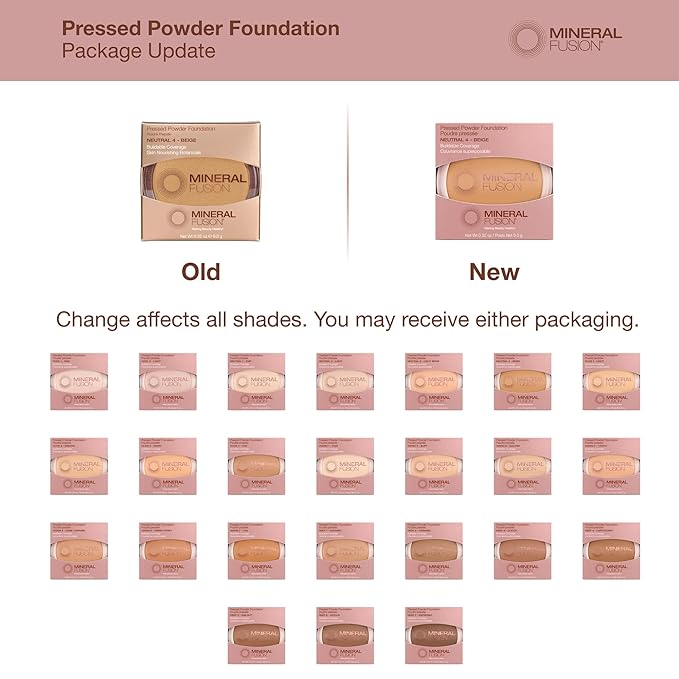 Mineral Fusion Pressed Powder Foundation, Warm 7 - Dark Tan Skin w/Orange Undertones, Age Defying Foundation Makeup with Matte Finish, Talc Free Face Powder, Hypoallergenic, Cruelty-Free, 0.32 Oz