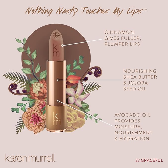Karen Murrell - Natural Lip Stick - Lipstick 27 Graceful - Brown Lipstick - Matte Finish, 100% Natural Ingredients, Moisturizes & Hydrates Lips - Paraben & Cruelty Free
