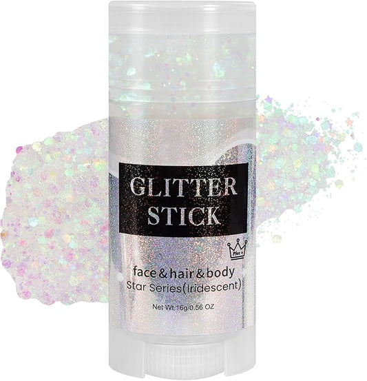 Mysense Iridescent White Body Glitter Stick, Face Hair Glitter Gel for Kids, Festival Rave Outfit Accessories for Women, Sparkling Mermaid Sequins Chunky Glitter Makeup, 0.56oz