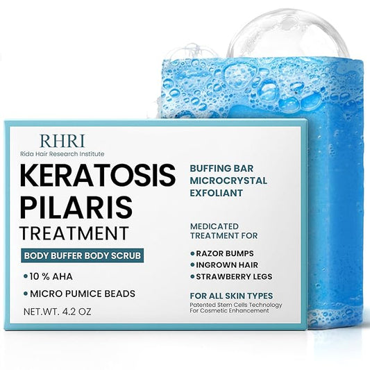 Body Soap for Keratosis Pilaris | Exfoliating Soap Scrub with 10% AHA & Micro Pumice Beads | Buffingbar for Smooth Skin, Strawberry Legs, Ingrown Hair & Razor Bumps | Bar Soap for Men and Women 4.2 oz