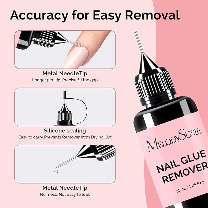 MelodySusie 30ML Nail Glue Remover for Press on Acetone Free Nail Polish Remover Multi-Functional Remover for Nails Tips Gentle Glue Remover for Home Salon