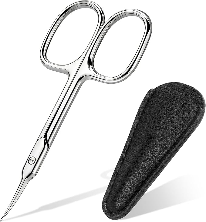 ESVIENS Cuticle Scissors, Extra Fine Curved Nail Scissors for Men Women, Professional Small Grooming Scissor for Eyebrow, Eyelash, Manicure and Pedicure (Silver)