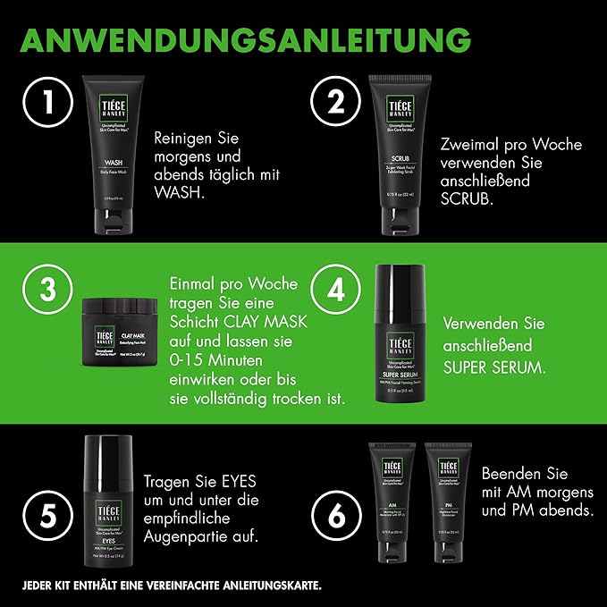Tiege Hanley Skin Care Set for Men, Revitalization Routine, System Level 4, Face Wash, Scrub, Moisturizers, Eye Cream, Serum, & Clay Mask for Healthy, Hydrated Skin, Men’s Skin Care, 7 Piece Kit