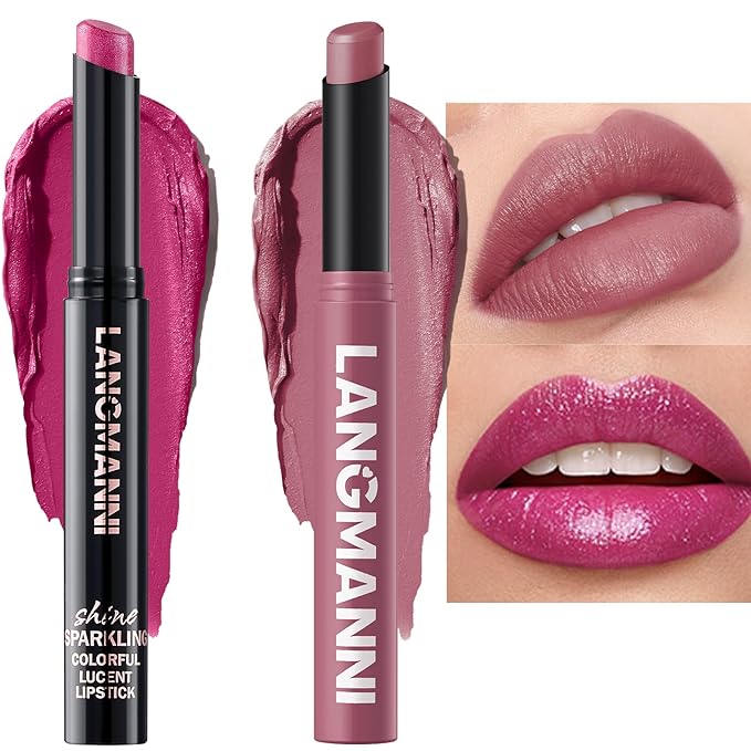 Jolilab 2Pcs Glitter Lip Kit - Velvet Matte & Nude Matte Lipstick + Glitter Lip Gloss/Glitter Lipstick High Pigmented Long-Lasting Waterproof Beauty Cosmetics Gift for Women Girls(#03+08)