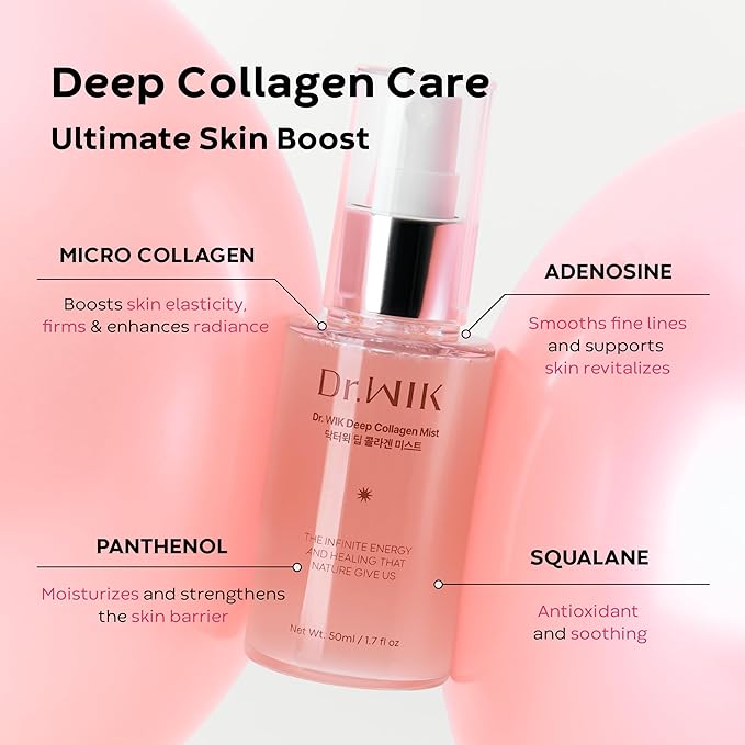 Dr.WIK Deep Collagen Hydrating Face Mist – Refreshing Moisture Facial Spray for Dry Skin | Wrinkle Care & Anti-Aging with Panthenol & Adenosine | Fine Toner Mist | Korean Skincare (50ml / 1.7 Fl Oz)