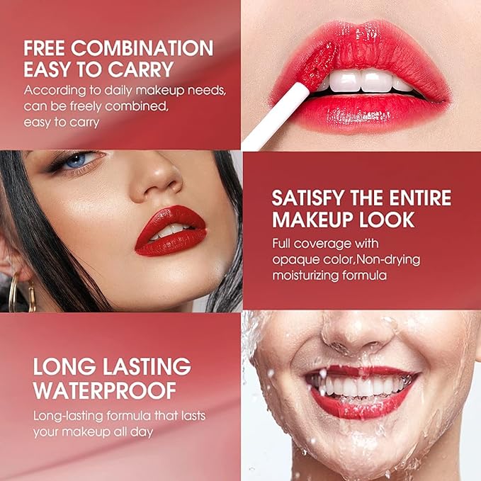 6 Colors Lip Tint Stain Set, Mini Liquid Lipstick, Lip Gloss for Women, Moisturizing Natural Korean Lip Tint Set, Lip Stain Long Lasting Waterproof, Non-Stick Cup, High Pigment, Lip Makeup