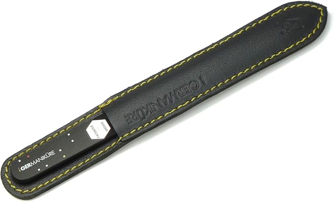 GERMANIKURE Czech Crystal Glass Nail File in Suede Leather Case, Original Black Branded, Professional Manicure & Pedicure Products for Easy Shaping of Natural Nails