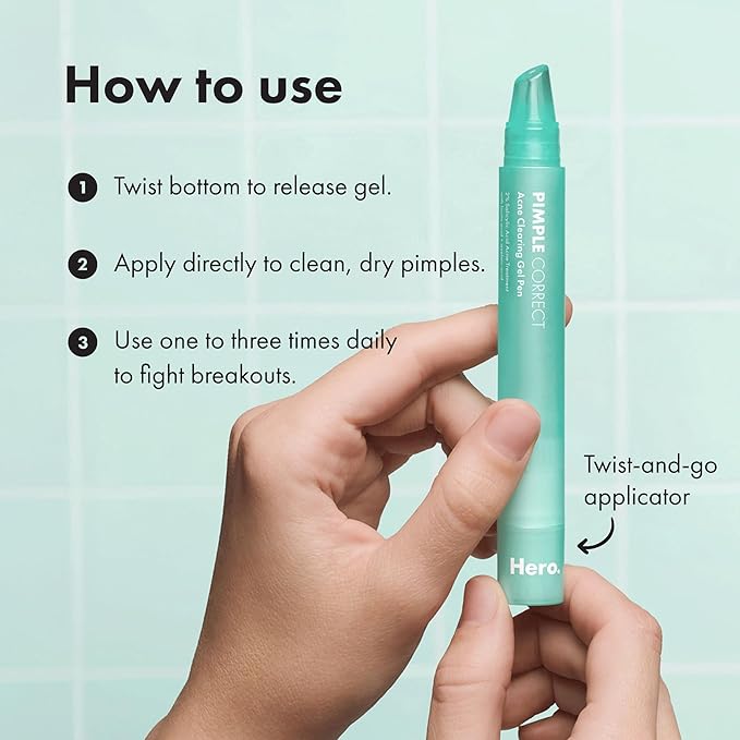 Hero Cosmetics Pimple Correct Acne Clearing Gel Pen - Maximum Strength 2% Salicylic Acid, Derm-Tested Formula for Current and Future Zits (1 Count)