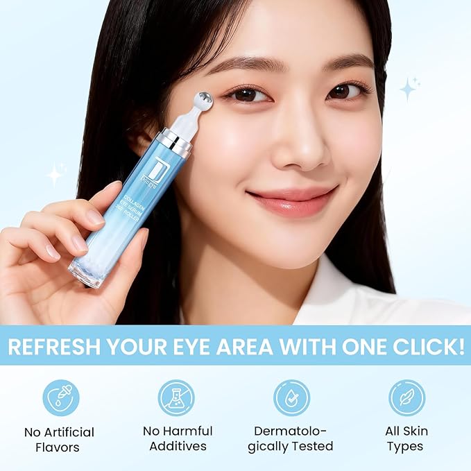 Dongyu Caffeine Under Eye Cream: Anti Aging Firming Collagen Eye Care - Puffy Eye Treatment for Beauty Enthusiasts Morning Night Daily Use (Light Blue)