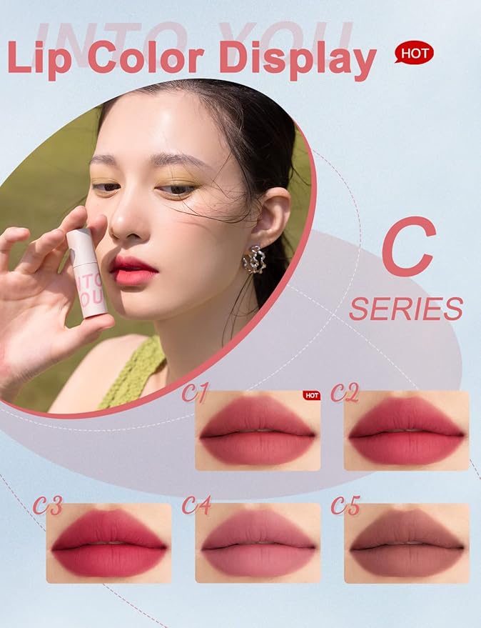 INTO YOU Matte Lipstick, Super Stay Lip Mud for Women, Lip Stain Long Lasting Waterproof, Lip Color Soft Lightweight, Smooth Lip Clay Mousse, Dual-Use For Lips And Cheek, Pink Lipstick (C2)