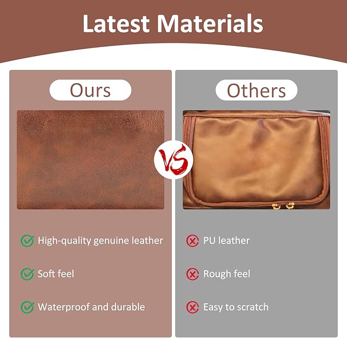Sparklove Toiletry Bag for Men, Large Leather Shaving Kit, Travel Essentials, Gifts for Father, Dad, Boyfriend, Grandpa, Water-resistant Shaving Bag for Toiletries Accessories