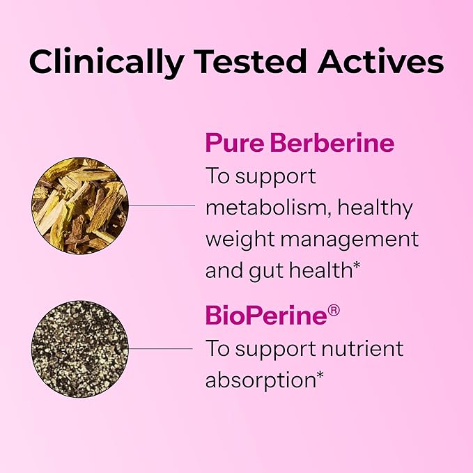 HUM Best of Berberine Supplement 1200mg, Pure Potency for Metabolic Wellness, Gut Health, Pure Berberine Supplements Enhanced with BioPerine for Maximum Absorption, 60 Capsules