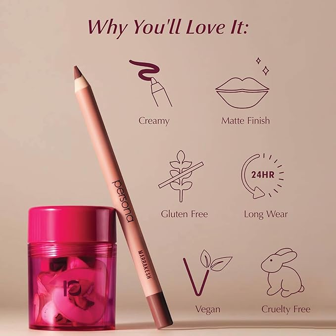 PERSONA Cosmetics Lip Liner | Creamy, Long-Wear Matte Pencil with Jojoba Oil | Hydrating & Easy to Apply | Shapes, Defines & Contours Lips | Vegan, Cruelty-Free, Paraben-Free | Made in USA, Dusk