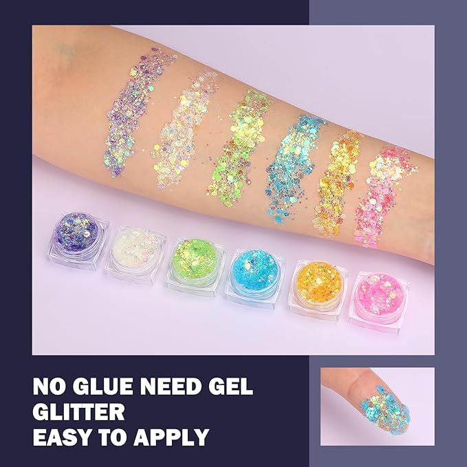 12 Colors Glow in The Dark Makeup UV Black Light Glitter Gel for Body Face Hair Eyeshadow for Raves Festivals Carnival Party