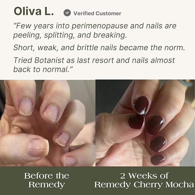 Botanist The Remedy | Nail Strengthening Polish | Repairs & Hardens Nails Damaged from Acrylics, Dip & Gel Manicures | Non-Toxic, 84% Plant Based, 21-Free & Vegan (Cherry Mocha)