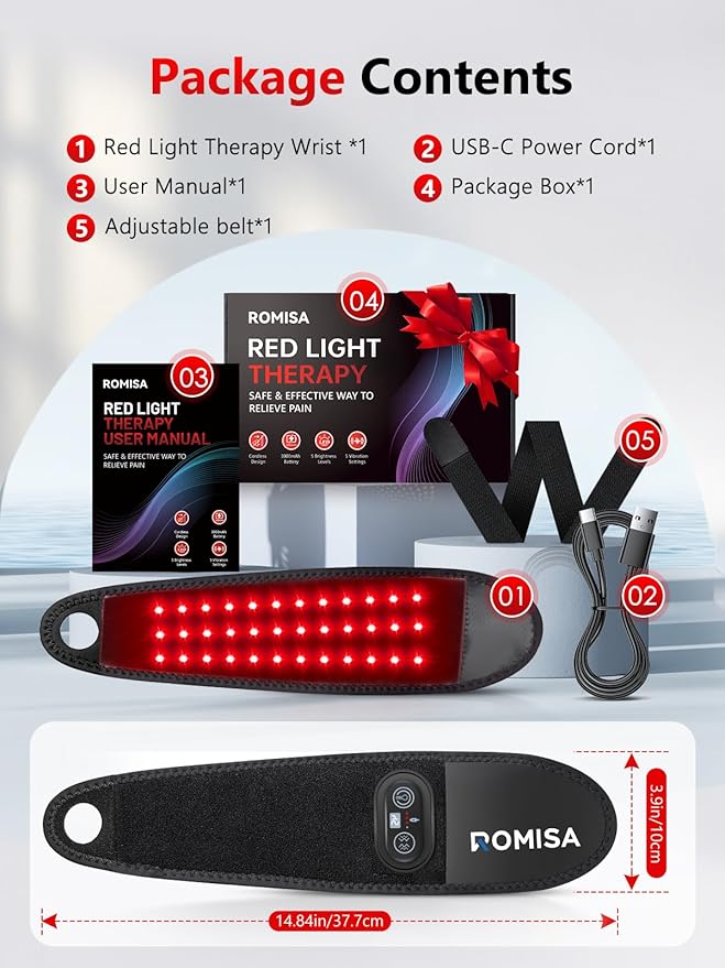 Red Light Therapy for Hand Wrist, 3000mAh Wireless Controller, Near Infrared Light Therapy Wrist Brace & Red Light Therapy Wrist Wrap Pad Wrist with Heat & Massage