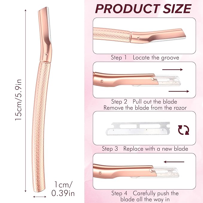 Eyebrow Razor for Women with 12 Refill Blades, Face Razors for Women Dermaplaning, Face Dermaplaning Tool with Dust Cover, for Eyebrows, Facial Hair, Peach Fuzz And Dead Skin Cells